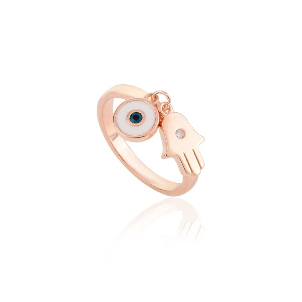 Evil Eye Hamsa Charm Silver Ring - Daily Wear Spiritual Protective Jewelry : MNM72