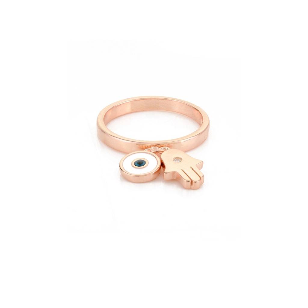 Evil Eye Hamsa Charm Silver Ring - Daily Wear Spiritual Protective Jewelry : MNM72