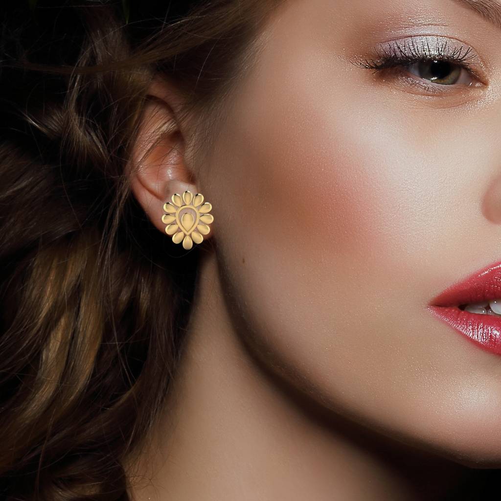 Iski Uski 925 Sterling Silver Floral Plain Silver Stud Earrings