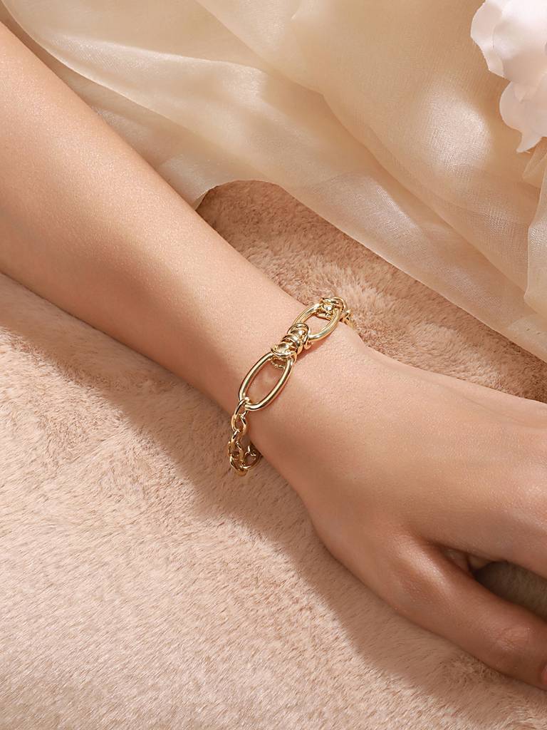 Anti-Tarnish18K Gold Plated Knotted Link Wraparound Bracelet : STBR8105