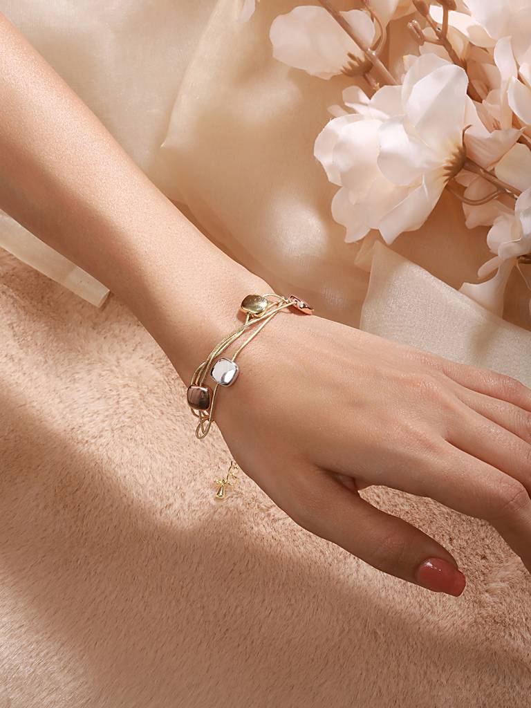 Anti-Tarnish18K Gold Plated Chunky Charm Stack Link Chain Bracelet : STBR8112