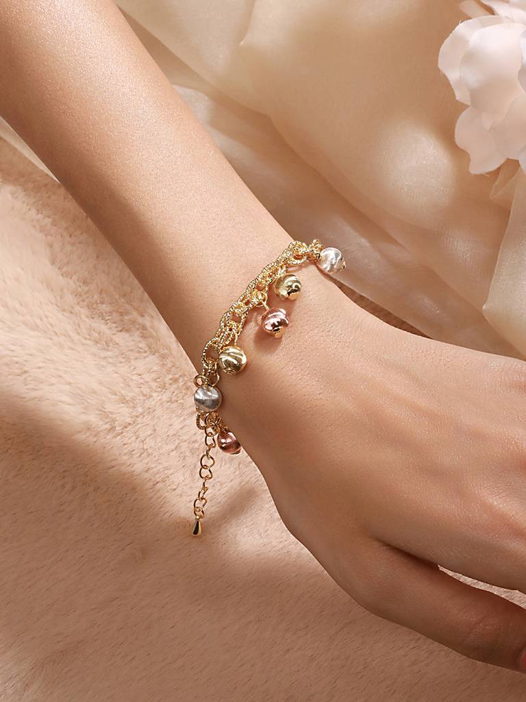 Anti-Tarnishgold Plated All Around Charms Balls Link Bracelet : STBR8109
