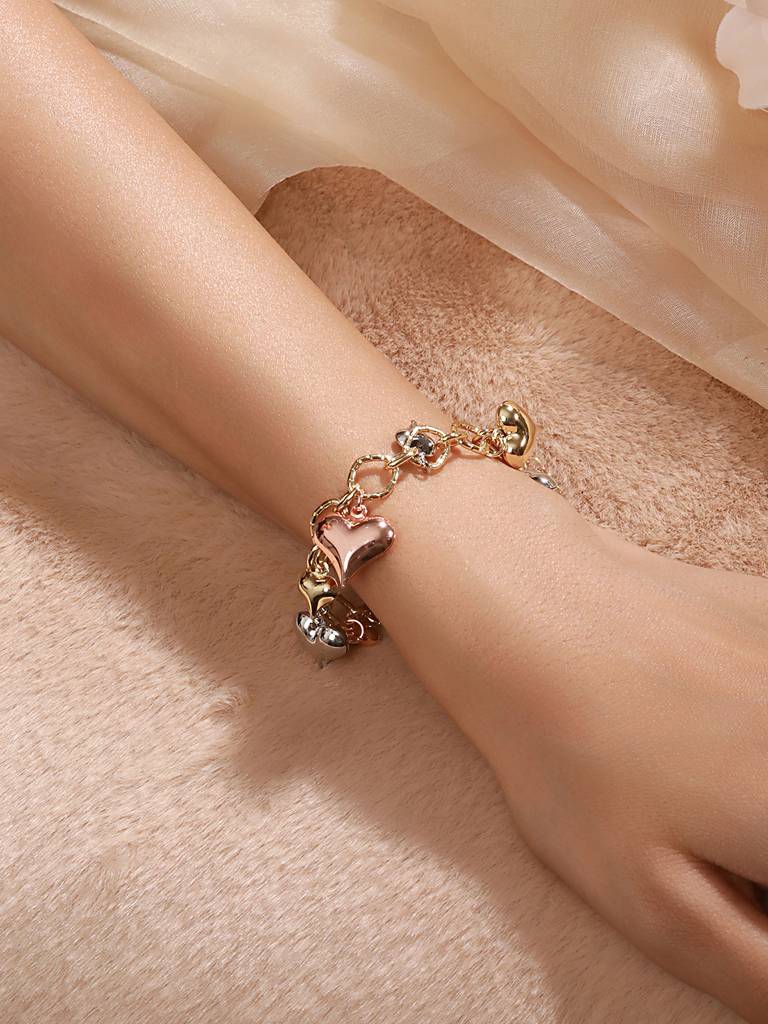 Anti-Tarnish18K Gold Plated Heart Shaped Charm Link Wraparound  Bracelet : STBR8104