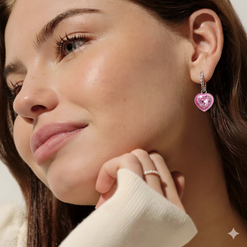 Blushé Heart Convertible Hoop Earrings : ER-HRT23-SL-PNK