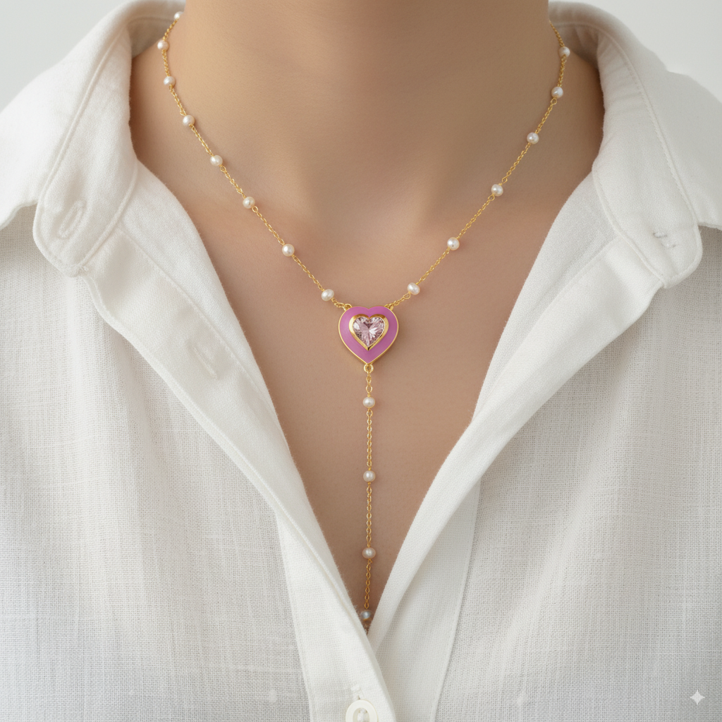 The Heartline Necklace : NK-HRT13-YG-PNK