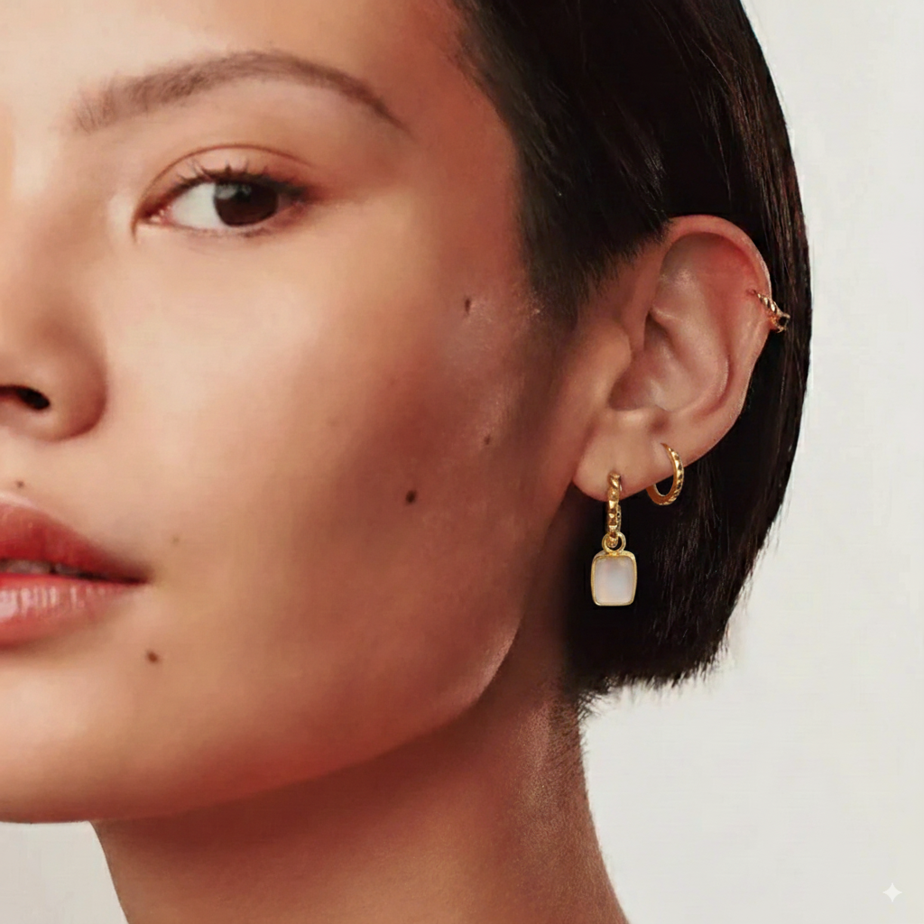 Mini Pyramid Charm Convertible Hoop Earrings : ER-PRDH22-YG-MS