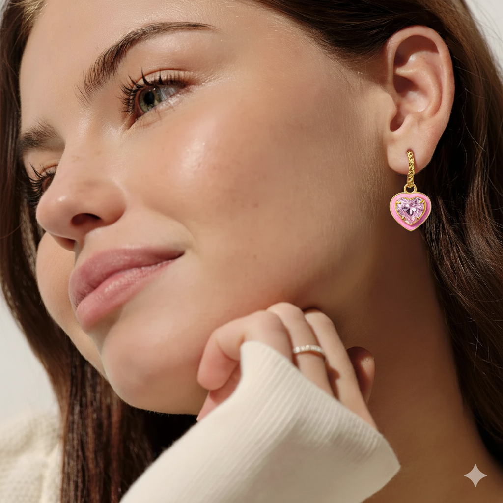 Blushé Heart Convertible Hoop Earrings : ER-HRT23-YG-PNK