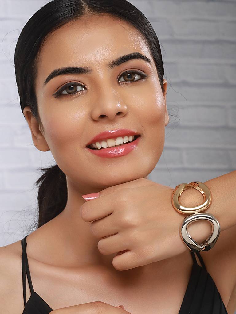 Anti-Tarnish18K Dual Toned Quirky Kada Cuff Bracelet : STBR8101