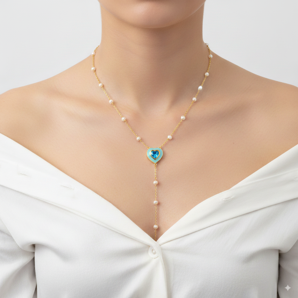 The Heartline Necklace : NK-HRT12-YG-BLU