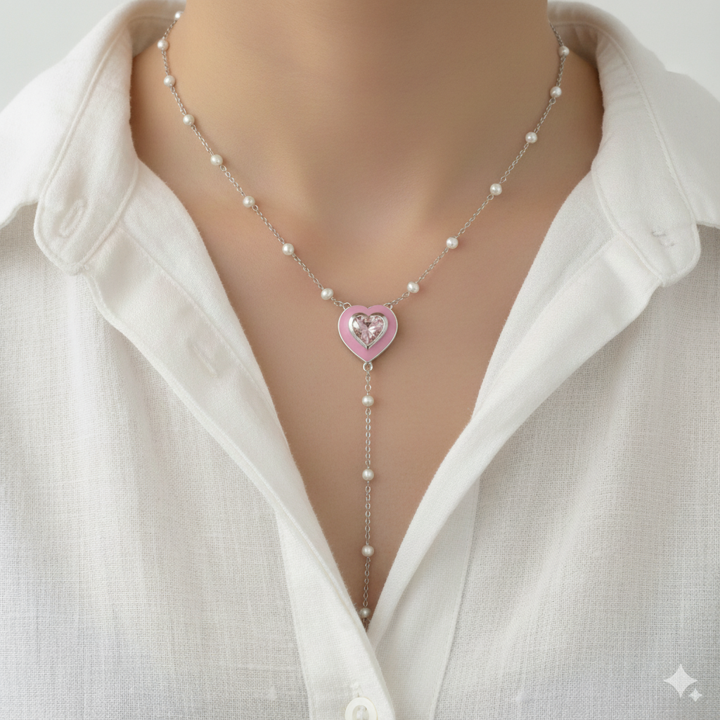 The Heartline Necklace : NK-HRT13-SL-PNK