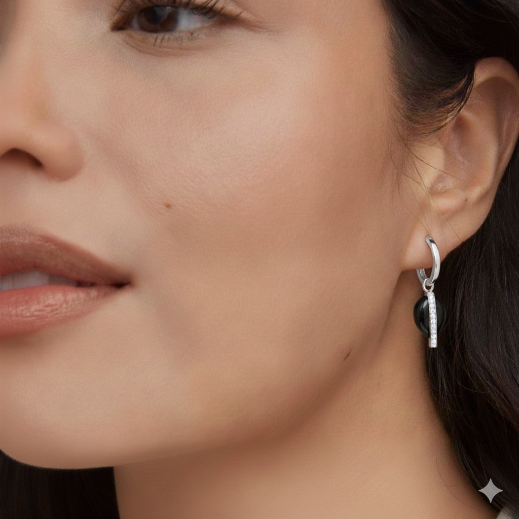 Hoops Today Drops Tomorrow Earrings : ER-HTDT27-SL-BLK