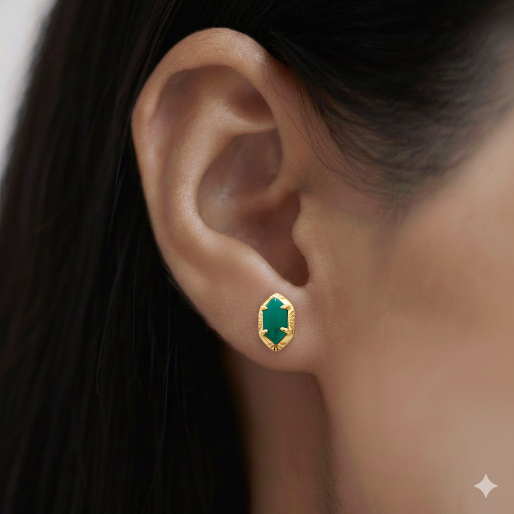 Whispers Of Ancient Forests Stud Earrings : ER-AFOR25-YG-GRN