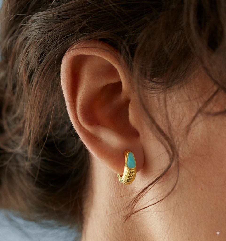 Ripples Of Calm Medium Hoop Earrings : ER-RCAL30-YG-BLU