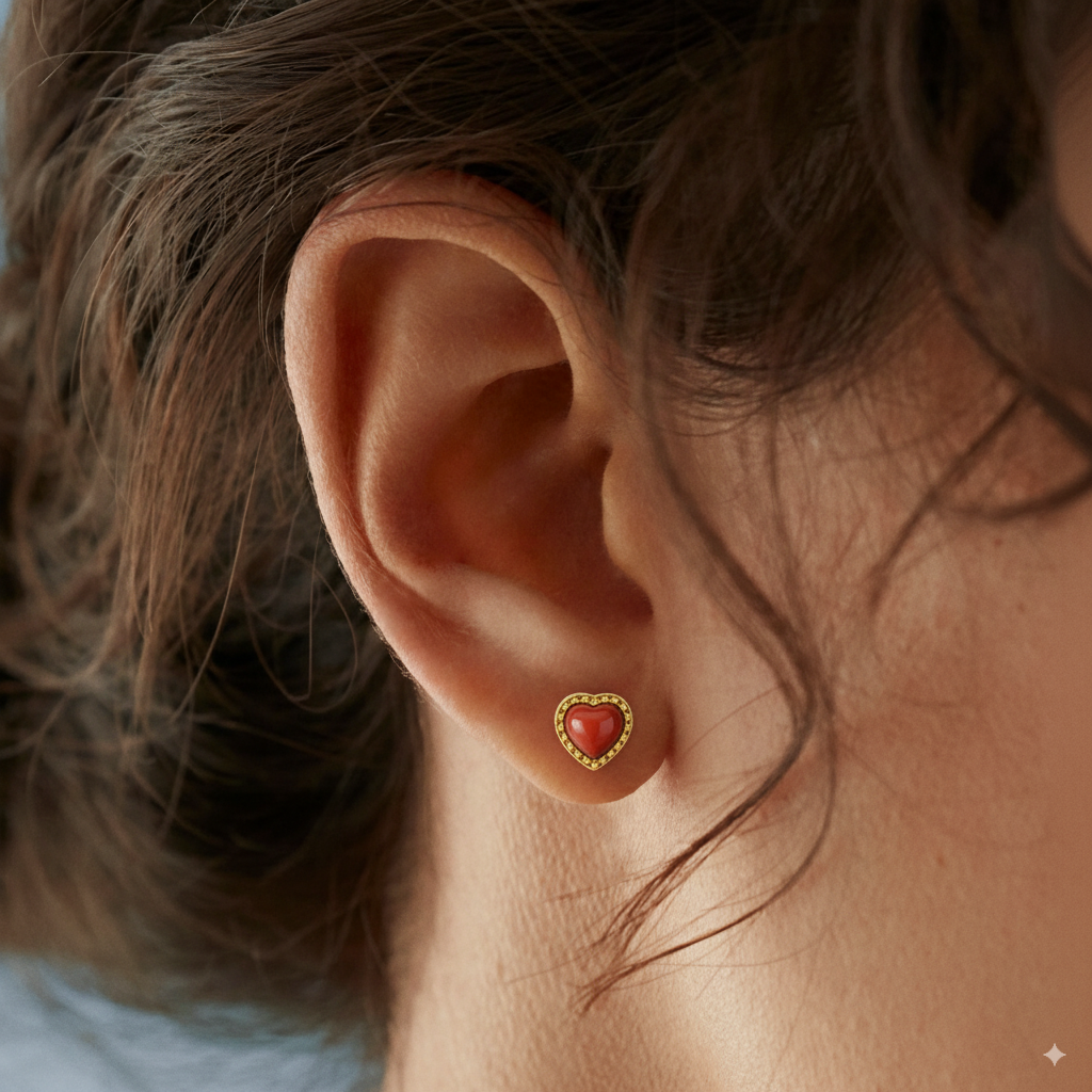 Mini Heart Stud Earrings : ER-MHRT20-YG-RED