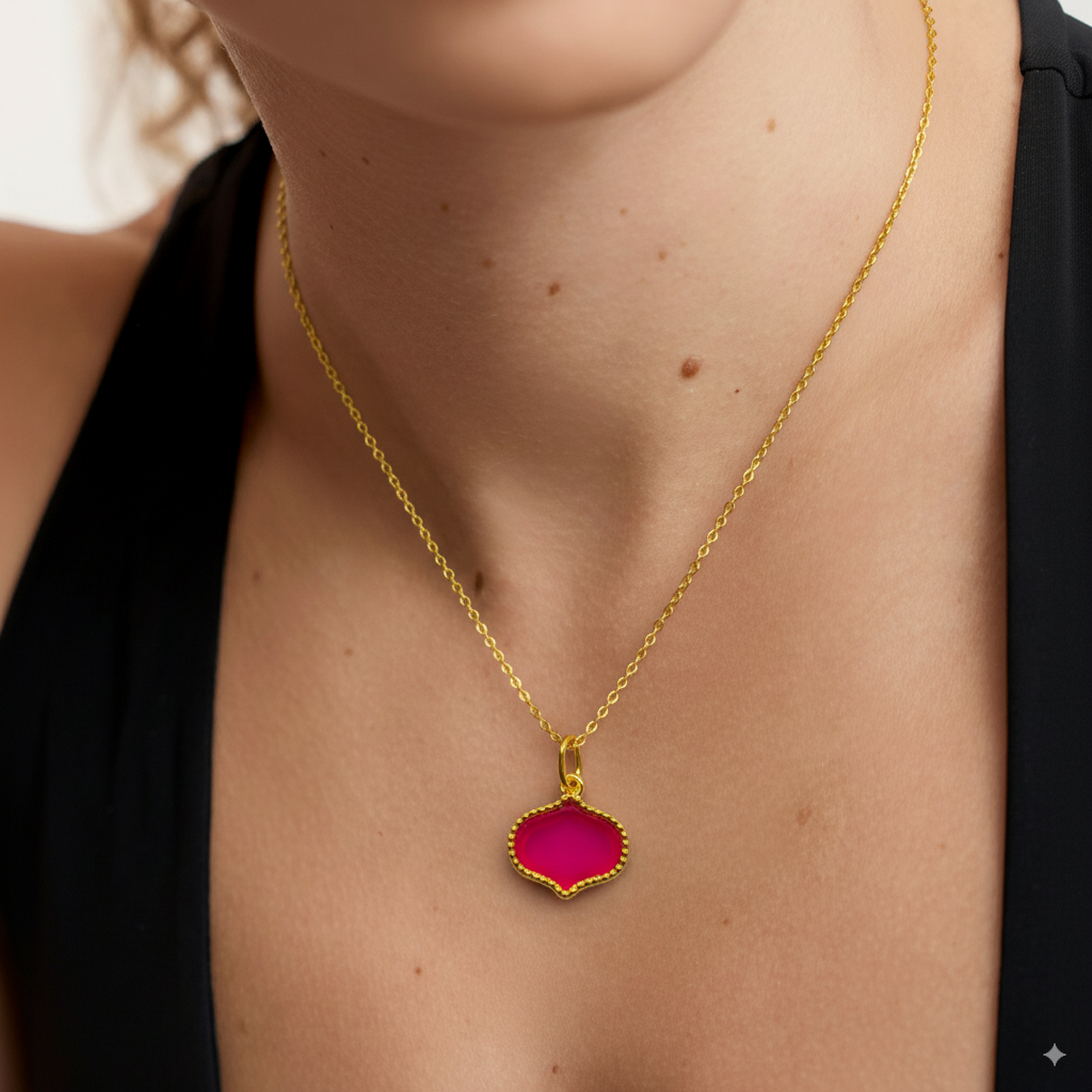 Lotus Gemstone Detachable Pendant : PD-LS06-YG-PNK