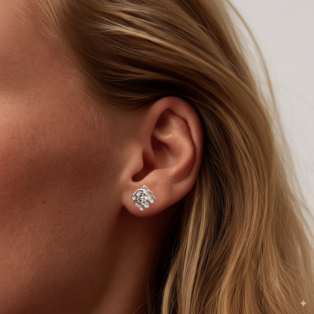 Rose Stud Earrings : ER-RS19-SL-CZ