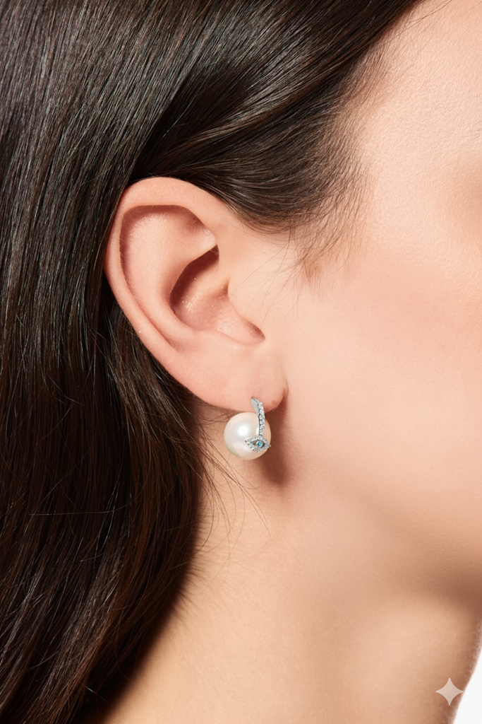 Evil Eye Pearl Earring : ER-EVL18-SL-WHT