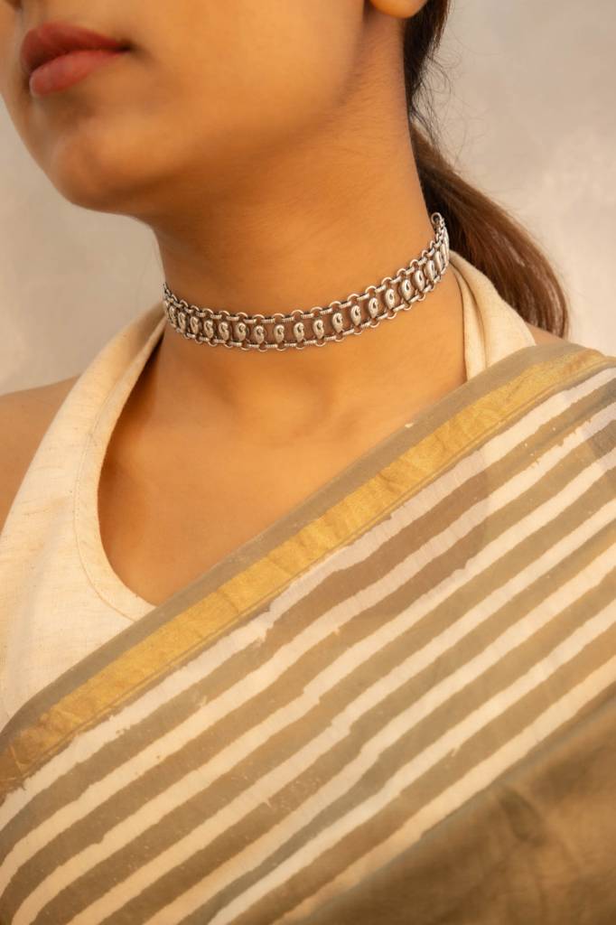 925 Sterling Silver Moh Intricate Peacock Choker : SE203359-B