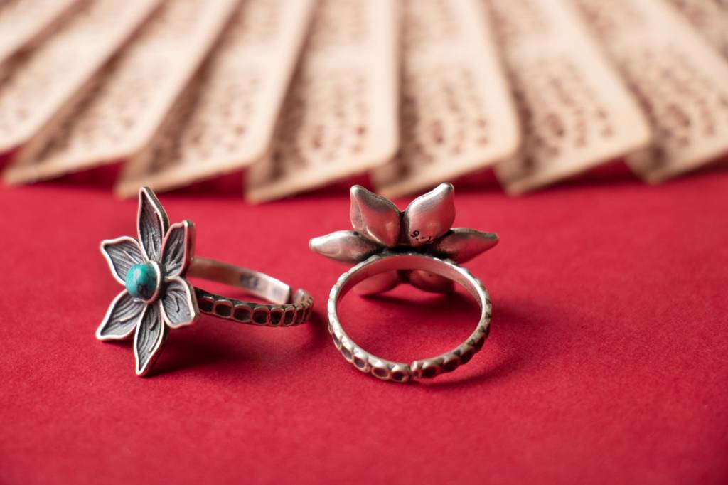 Moh Intricate Flower Turquoise Toe Ring : SK309884