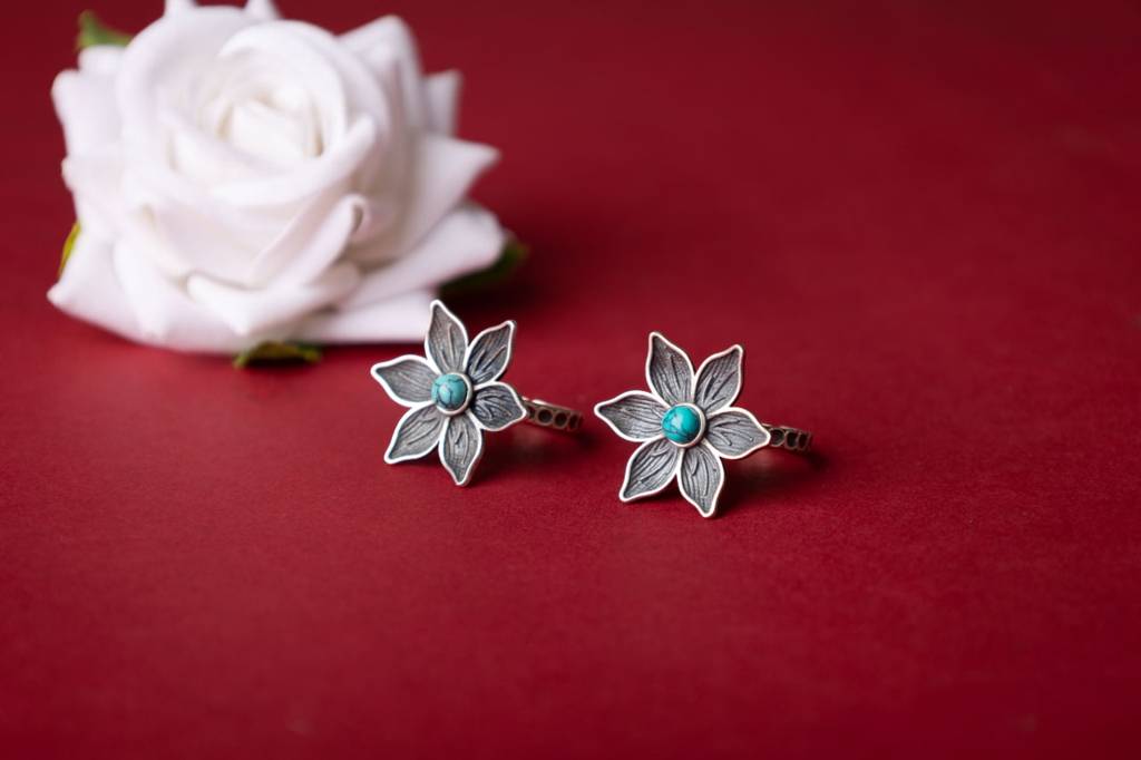 Moh Intricate Flower Turquoise Toe Ring : SK309884