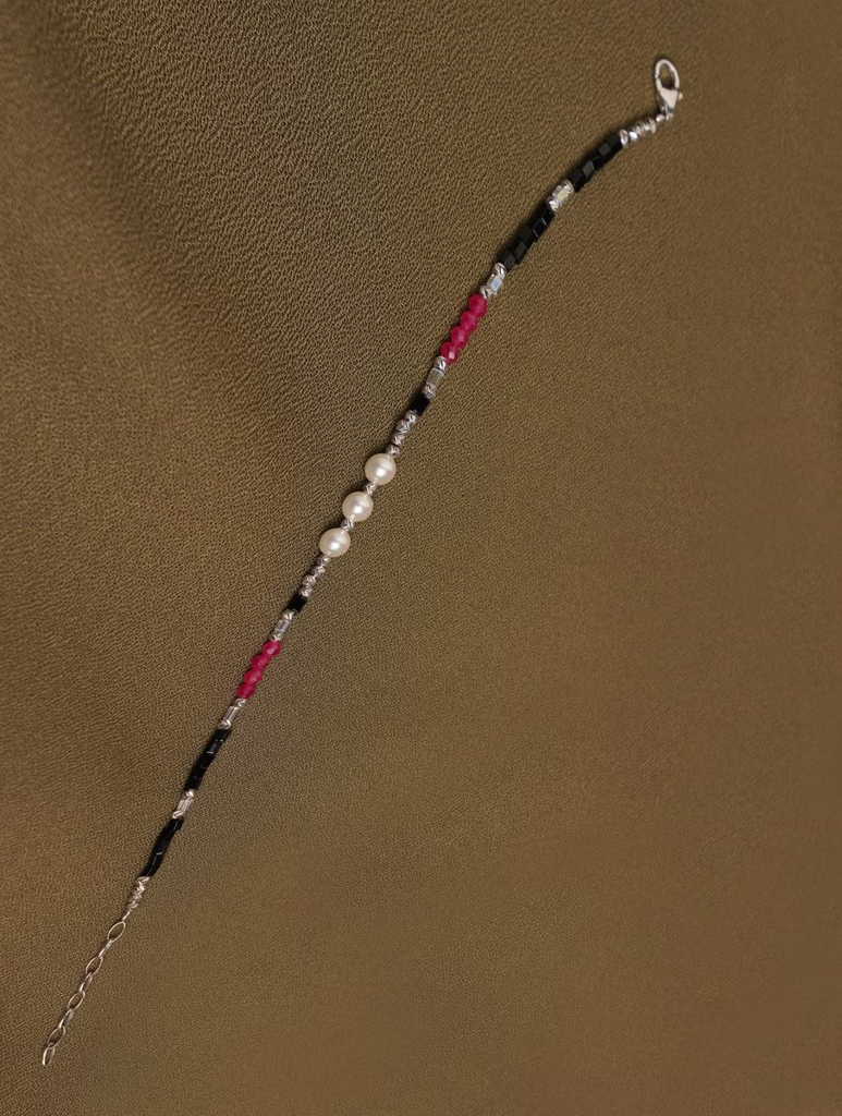 925 Sterling Silver Pearl Accent Beaded Bracelet : ARSBR174