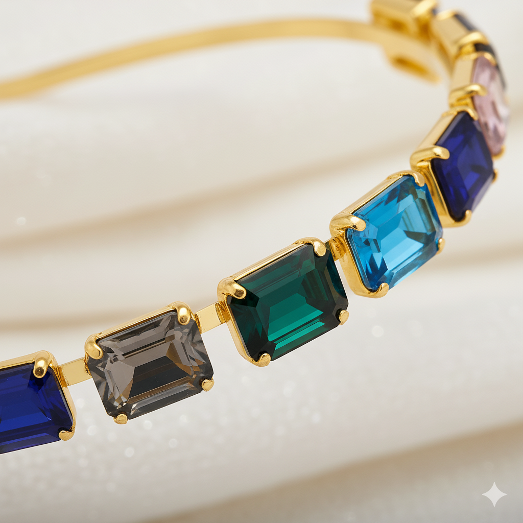 Gold Plated Multicolor Crystal Hairband For Women | Elegant Stone Studded Wedding Party Headband For Girls : M4SK-M1