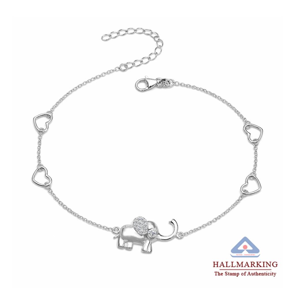 Serenity Silver Elephant Heart Cz Charm Anklet : MSAN13010911IA18SL