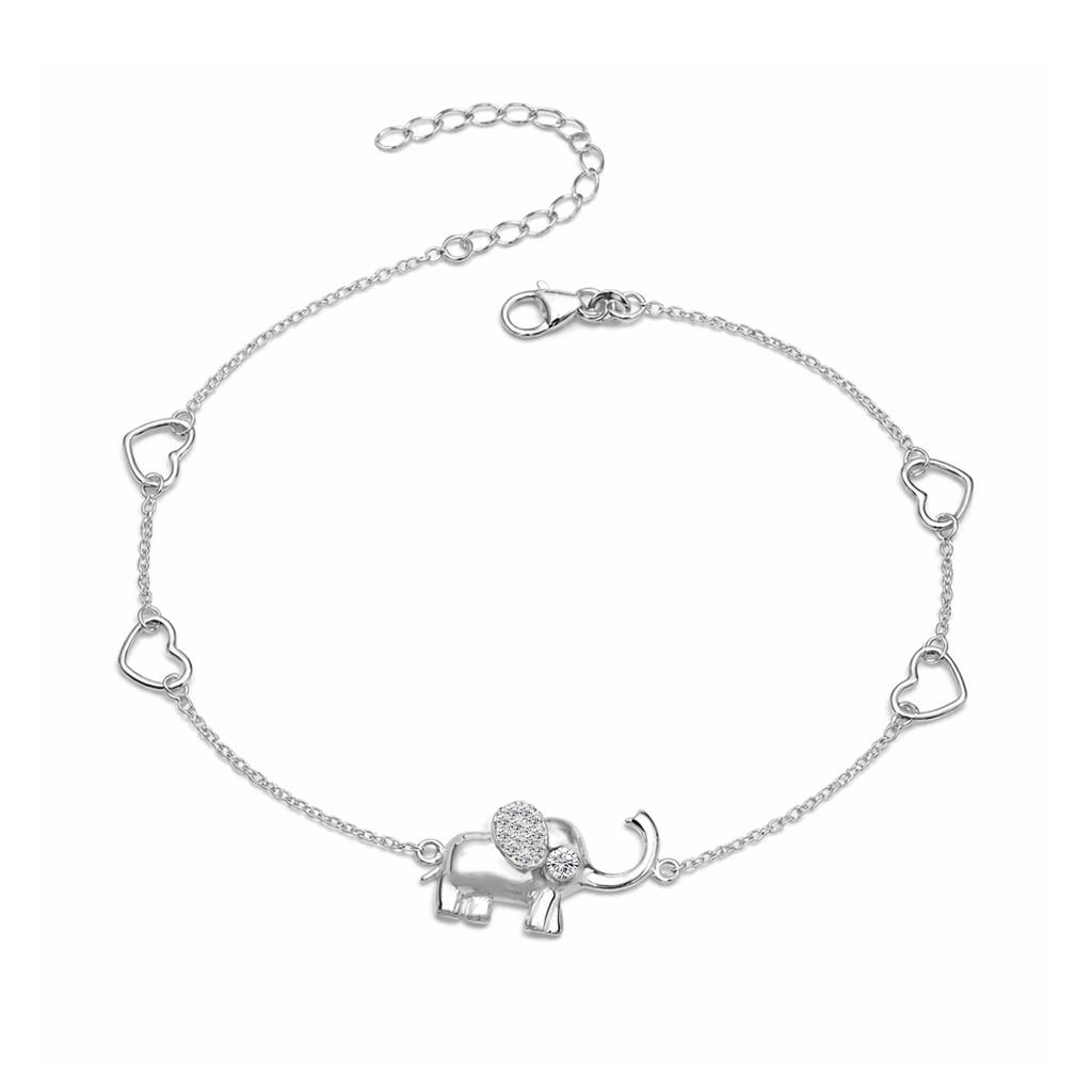Serenity Silver Elephant Heart Cz Charm Anklet : MSAN13010911IA18SL