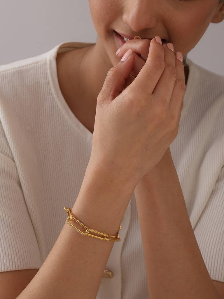 Liora Gold Paperclip Cz Bracelet : MSB1087077HIA18QMG