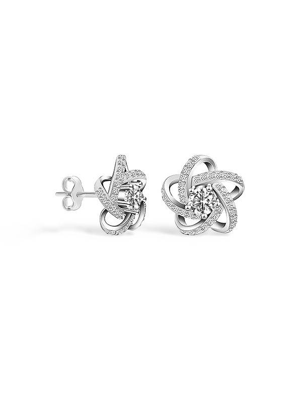 Cz Flower Solitaire Stud Earrings : MSER186014A18SL