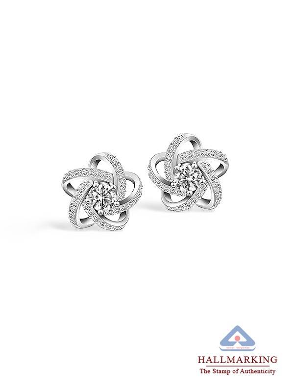 Cz Flower Solitaire Stud Earrings : MSER186014A18SL