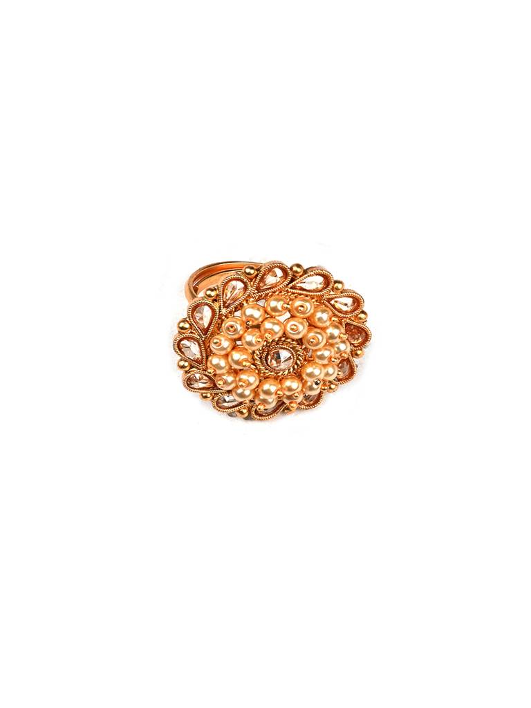 Luxurious Rajwadi Gold Plated Mangalsutra Set With Adjustable Polki Ring -Msrc06 : MSRC06