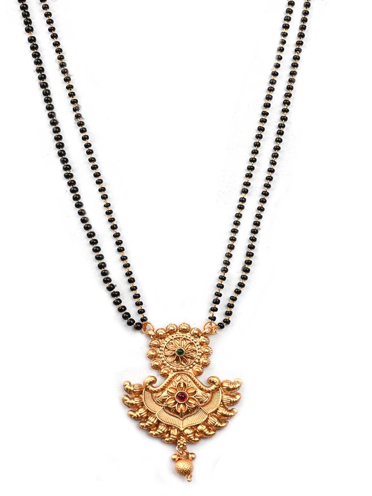 Luxurious Rajwadi Gold Plated Mangalsutra Set With Adjustable Polki Ring -Msrc11 : MSRC11
