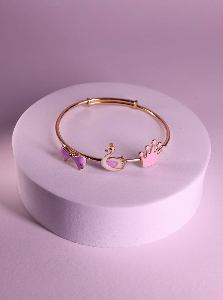 925 Silver Hypoallergenic Glow-In-The-Dark Girls’ Swan Crown Bangle Bracelet With Gold Plating : F1011-12SwanKadha