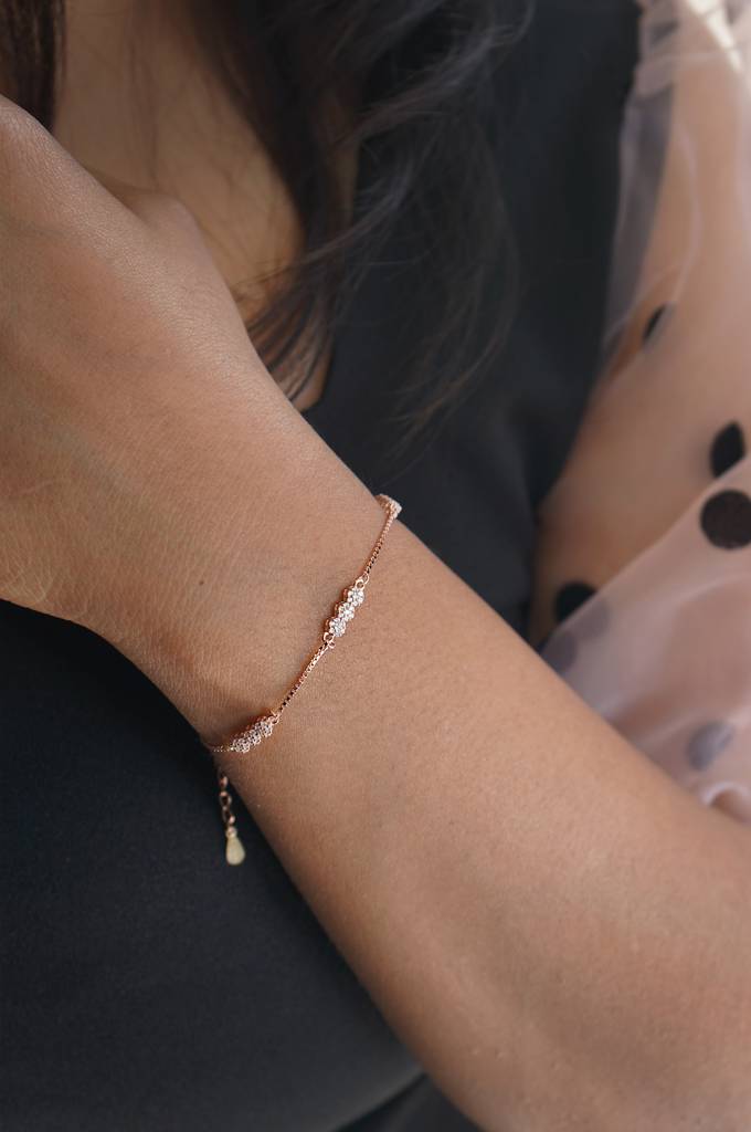 Sparkling Station Rose Gold Plated Sterling Silver Chain Bracelet : MZRBC275D536