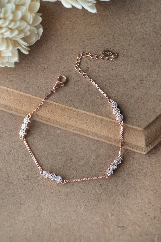 Sparkling Station Rose Gold Plated Sterling Silver Chain Bracelet : MZRBC275D536