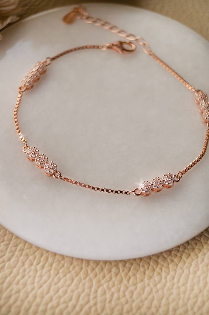 Sparkling Station Rose Gold Plated Sterling Silver Chain Bracelet : MZRBC275D536