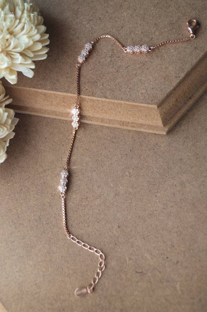 Sparkling Station Rose Gold Plated Sterling Silver Chain Bracelet : MZRBC275D536