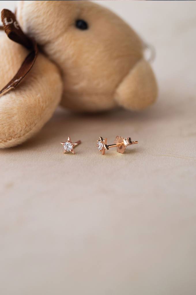 Star Twinkle Rose Gold Plated Sterling Silver Stud Earrings : MZRES909D2278