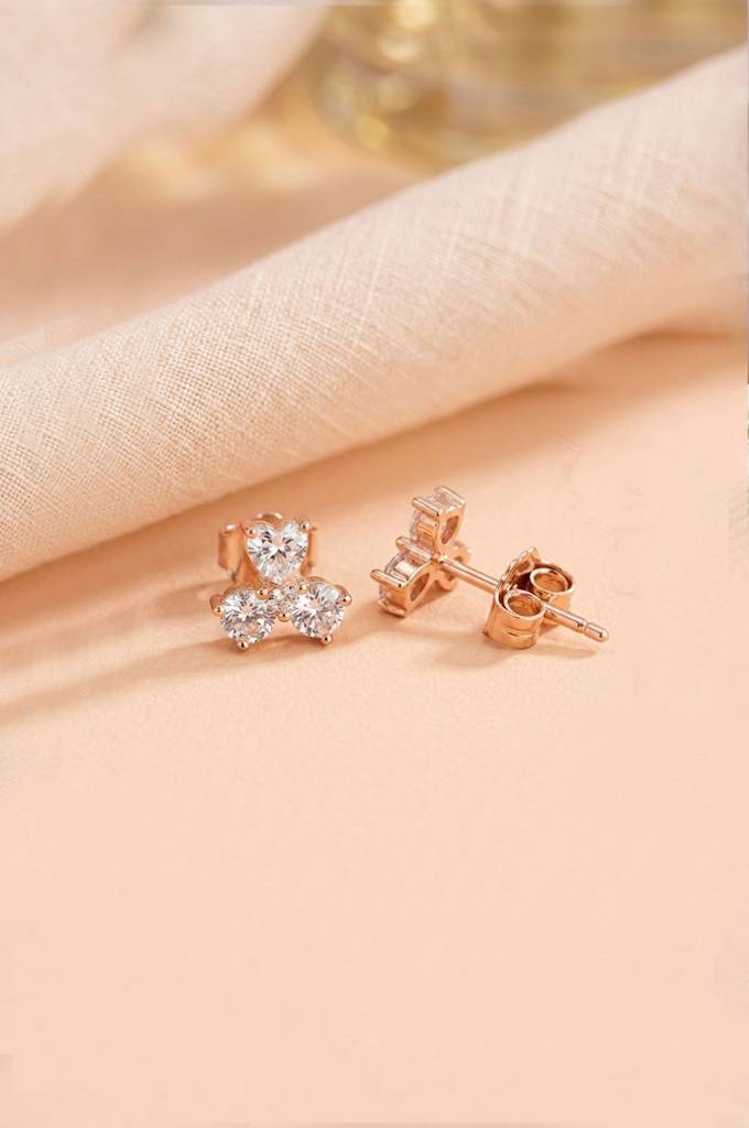 Heart Trio Rose Gold Plated Sterling Silver Stud Earrings : MZRES989D2428