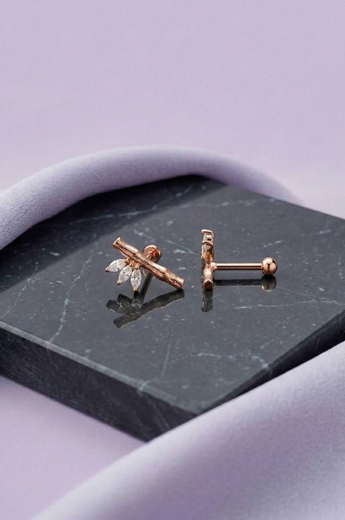 Pretty Twig Rose Gold Plated Sterling Silver Second Stud Earrings : MZRET979D2418