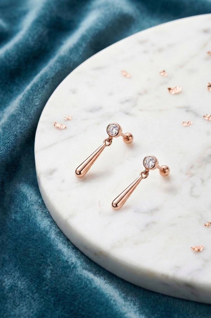 Teardrop Dangler Rose Gold Plated Sterling Silver Second Stud Earrings : MZRET981D2420