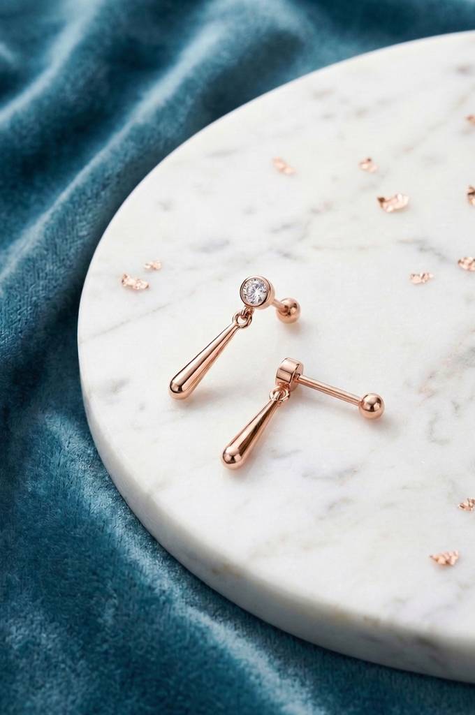 Teardrop Dangler Rose Gold Plated Sterling Silver Second Stud Earrings : MZRET981D2420