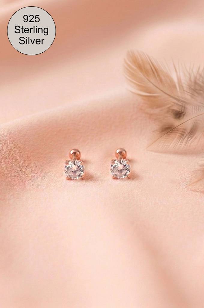 Delicate Solitaire Sterling Silver Second Stud Earrings : MZRET983D2422
