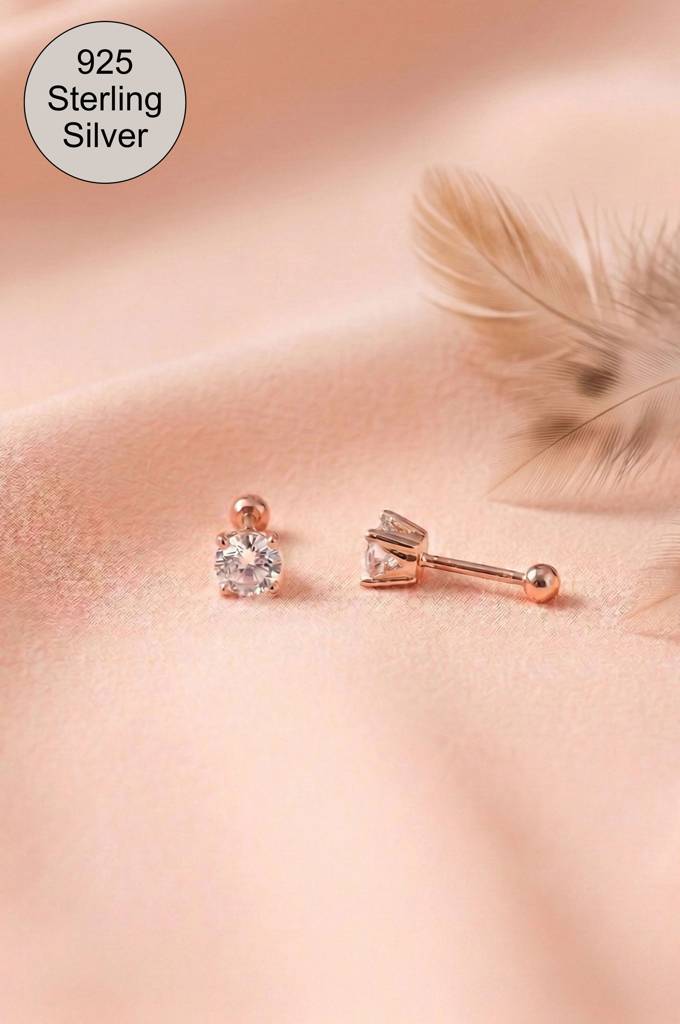 Delicate Solitaire Sterling Silver Second Stud Earrings : MZRET983D2422