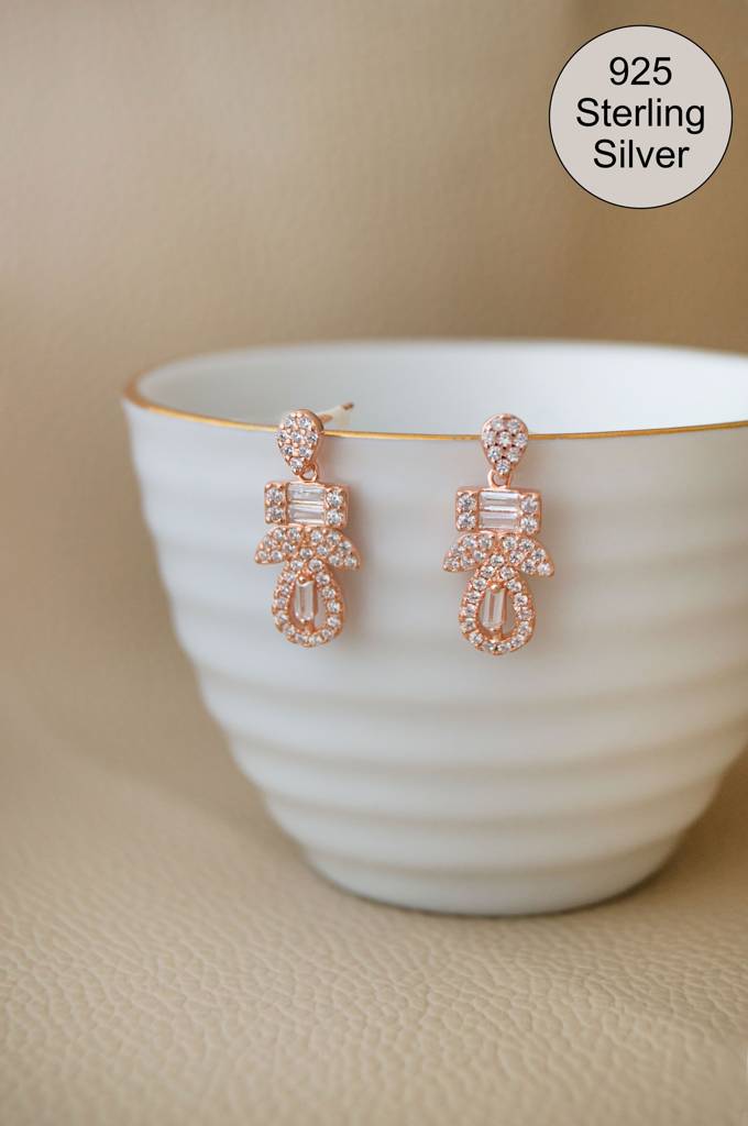Deco Bling Rose Gold Plated Sterling Silver Pendant Set With Chain : MZRJPSC945D2369