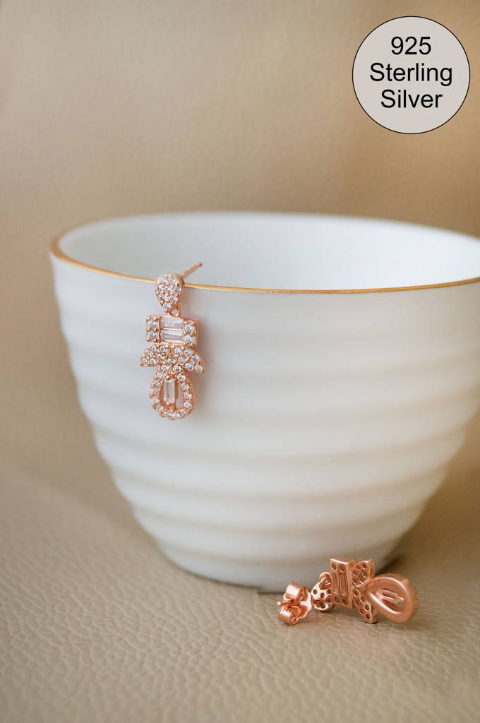 Deco Bling Rose Gold Plated Sterling Silver Pendant Set With Chain : MZRJPSC945D2369