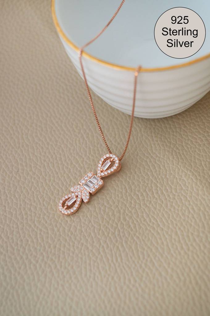 Deco Bling Rose Gold Plated Sterling Silver Pendant Set With Chain : MZRJPSC945D2369