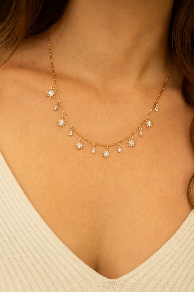 Sun Shine Charms Rose Gold Plated Sterling Silver Necklace Set : MZRNS885D2069