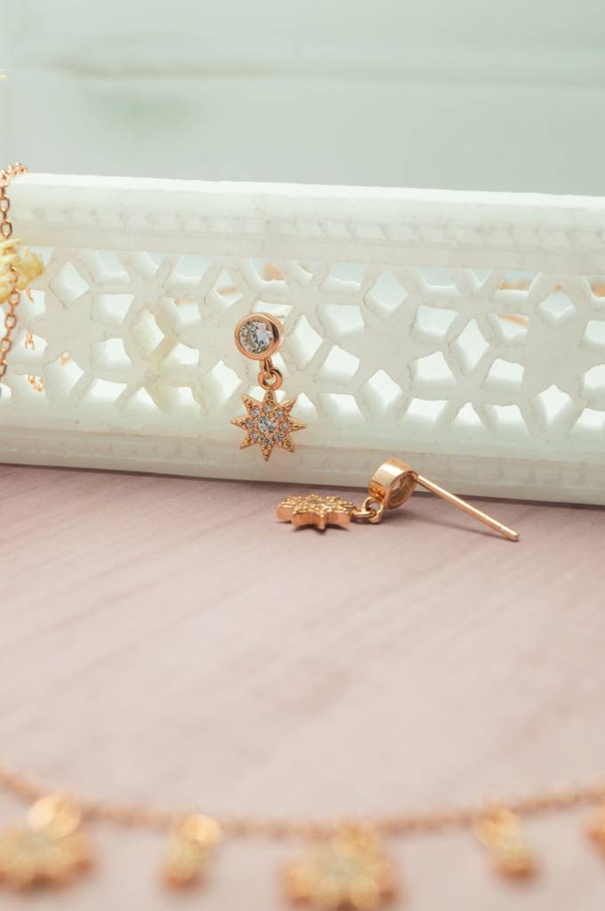 Sun Shine Charms Rose Gold Plated Sterling Silver Necklace Set : MZRNS885D2069